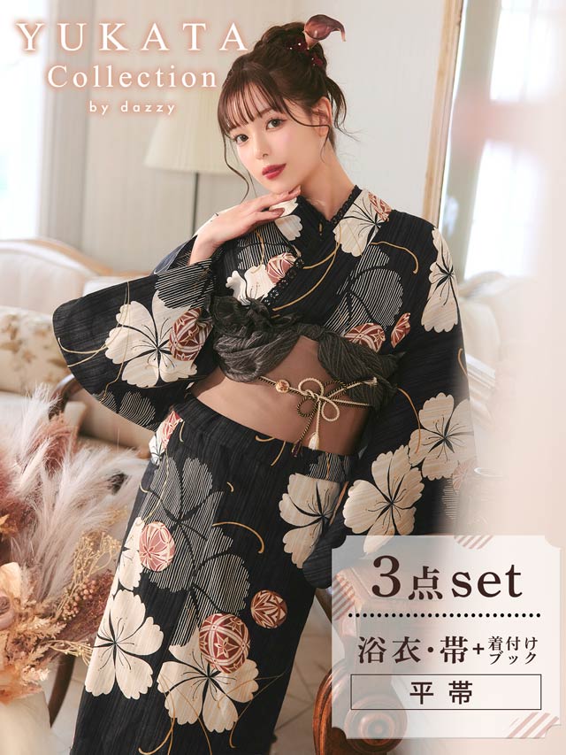 [3点SET]黒撫子×手鞠柄浴衣【YUKATA by dazzy 2025】