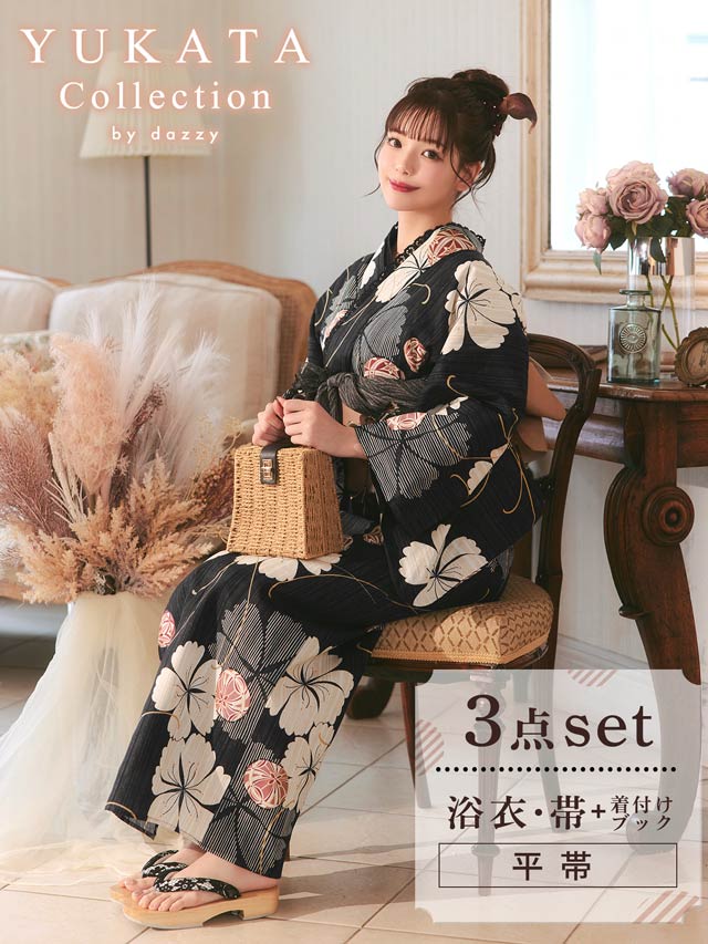 [3点SET]黒撫子×手鞠柄浴衣【YUKATA by dazzy 2025】