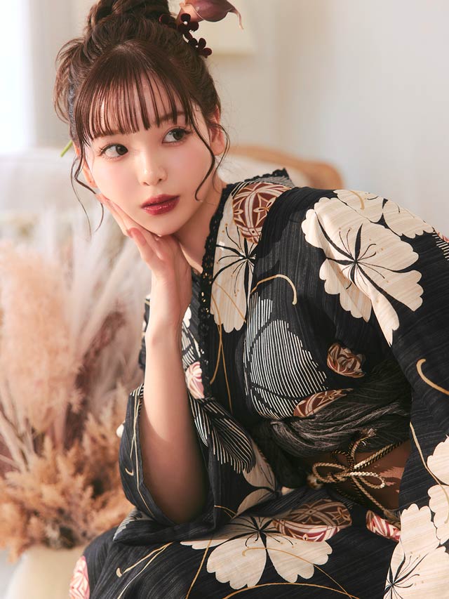 [3点SET]黒撫子×手鞠柄浴衣【YUKATA by dazzy 2025】