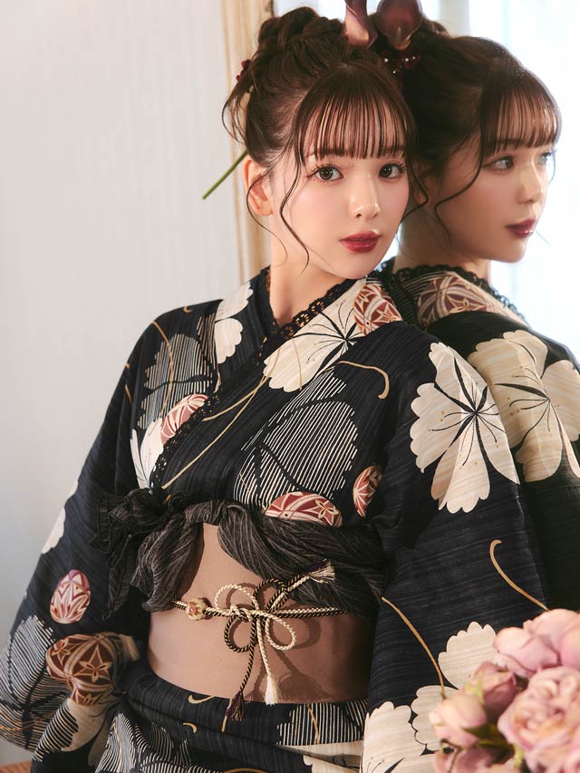 [3点SET]黒撫子×手鞠柄浴衣【YUKATA by dazzy 2025】