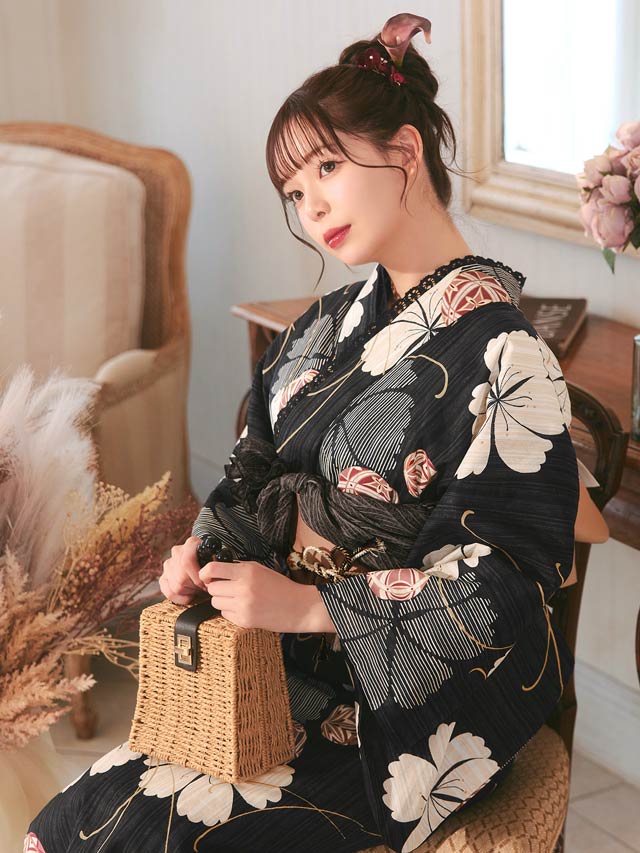[3点SET]黒撫子×手鞠柄浴衣【YUKATA by dazzy 2025】