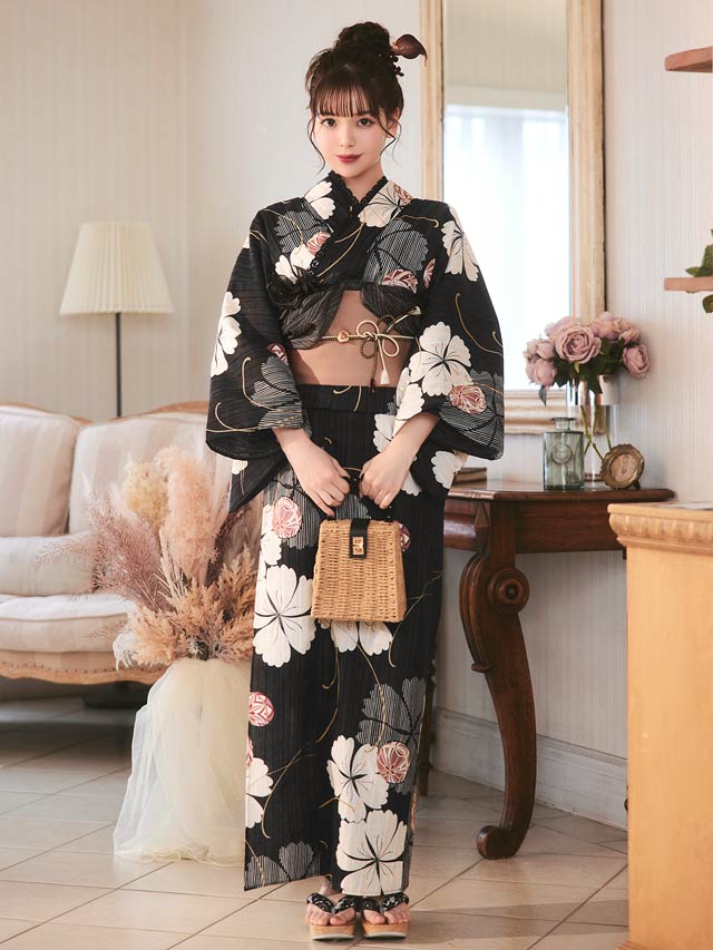 [3点SET]黒撫子×手鞠柄浴衣【YUKATA by dazzy 2025】