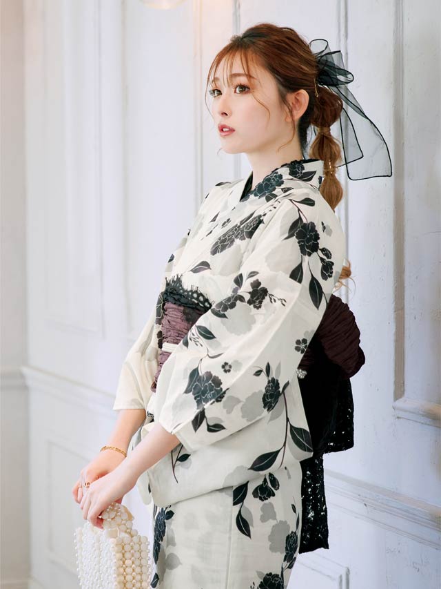 [セパレート浴衣] モノトーン牡丹柄浴衣[4点SET]【YUKATA by dazzy 2025】