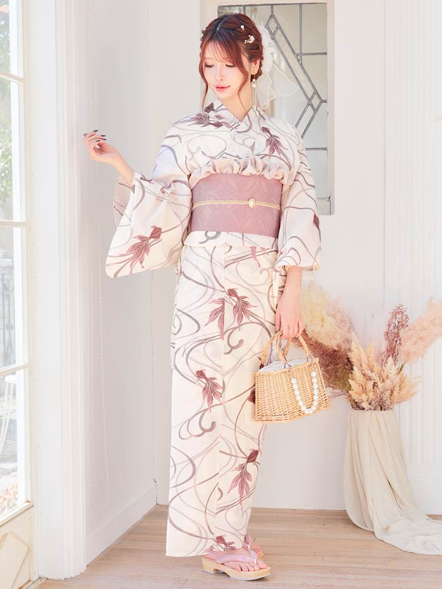 [セパレート浴衣] ナチュラルダスティー金魚柄浴衣[4点SET]【YUKATA by dazzy 2025】