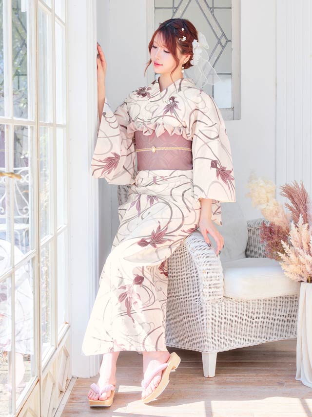 [セパレート浴衣] ナチュラルダスティー金魚柄浴衣[4点SET]【YUKATA by dazzy 2025】