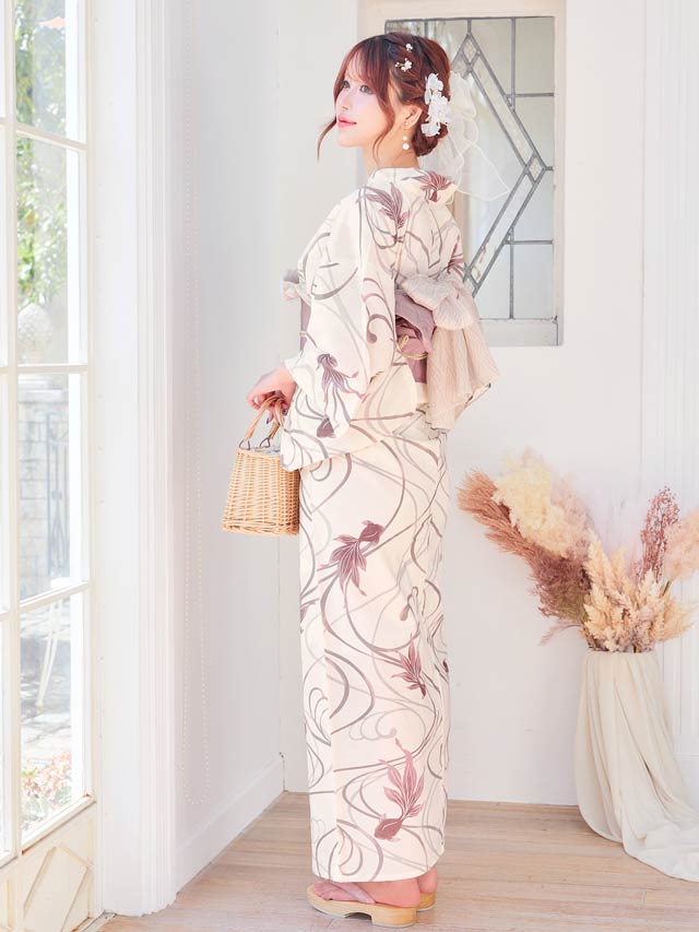 [セパレート浴衣] ナチュラルダスティー金魚柄浴衣[4点SET]【YUKATA by dazzy 2025】