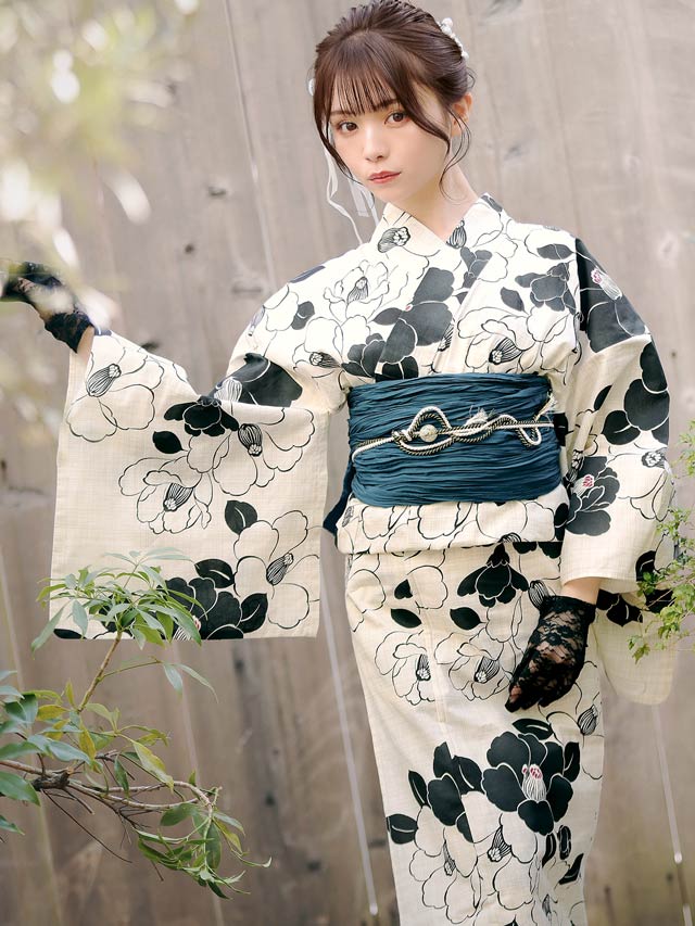 [セパレート浴衣] レトロモダン椿柄浴衣[4点SET]【YUKATA by dazzy 2025】