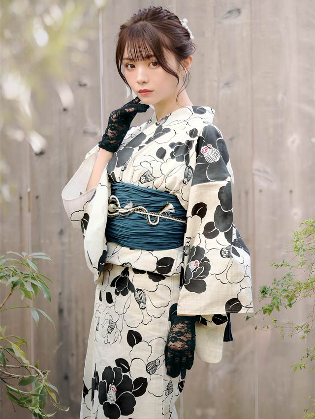 [セパレート浴衣] レトロモダン椿柄浴衣[4点SET]【YUKATA by dazzy 2025】