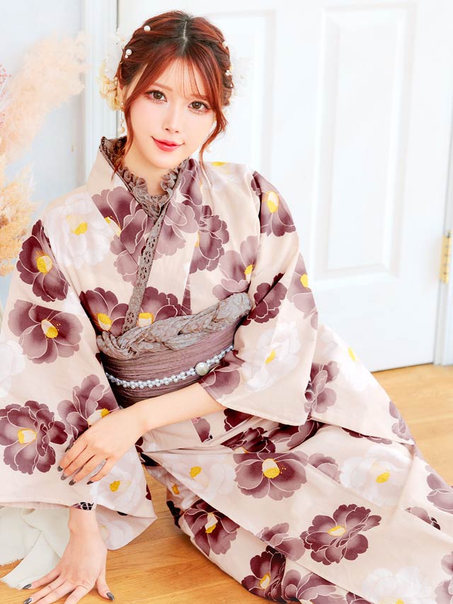 [セパレート浴衣] フェミニン椿柄浴衣[4点SET]【YUKATA by dazzy 2025】