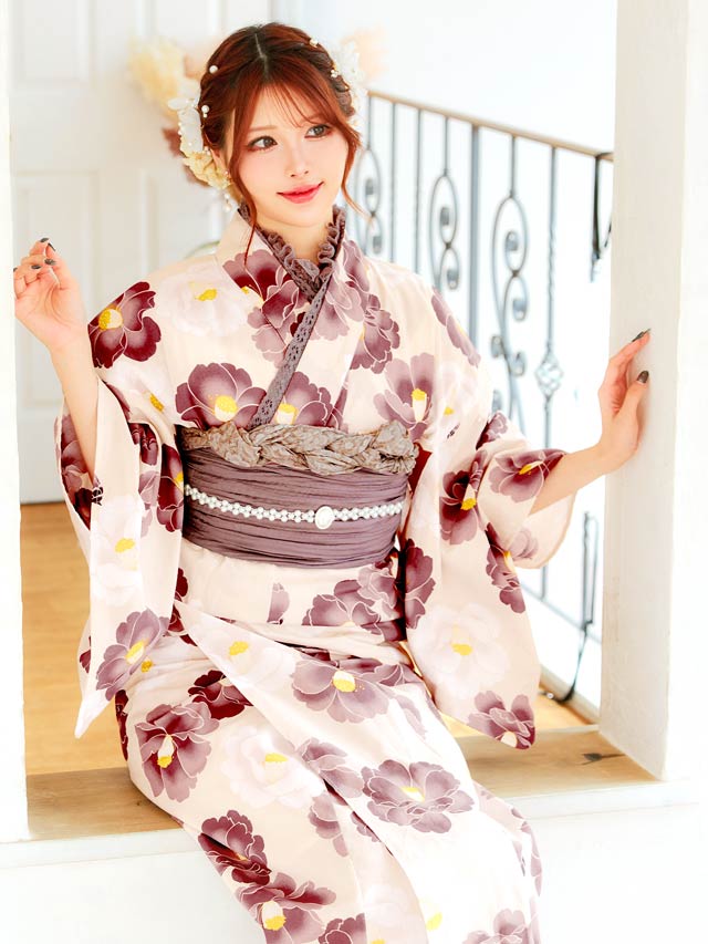 [セパレート浴衣] フェミニン椿柄浴衣[4点SET]【YUKATA by dazzy 2025】