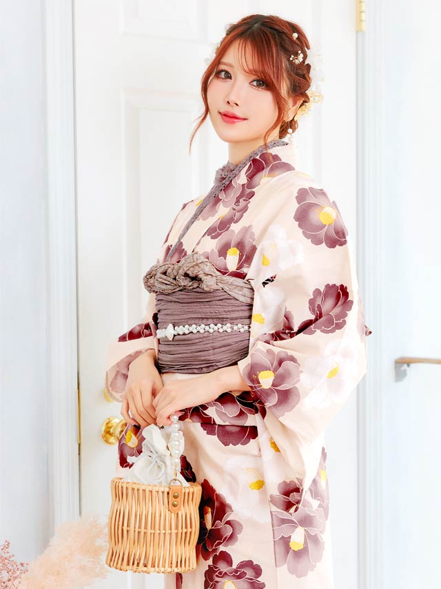 [セパレート浴衣] フェミニン椿柄浴衣[4点SET]【YUKATA by dazzy 2025】