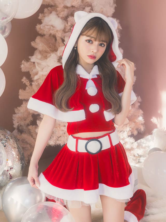 [6点SET]ネコ耳ポンチョ＆ミニスカートセット[2022サンタ/コスプレ]