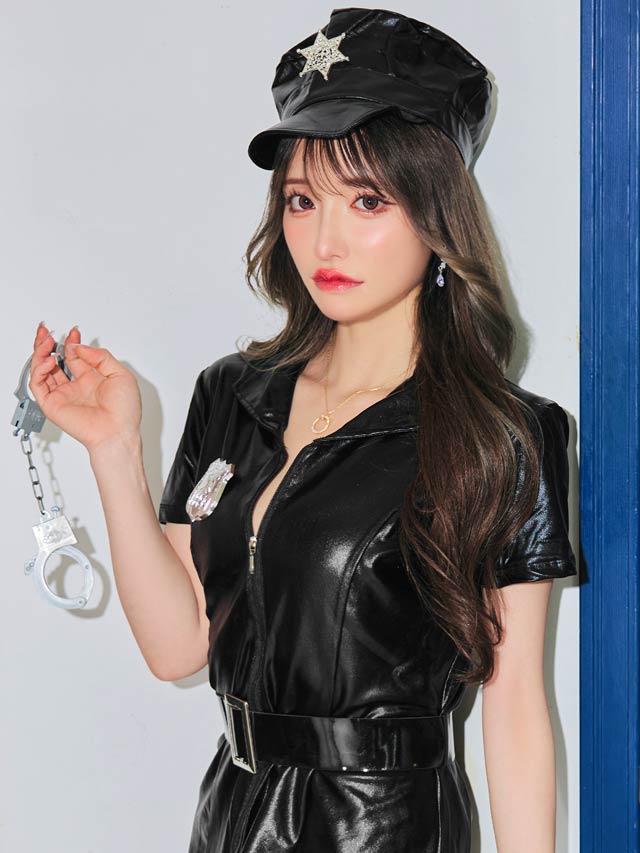 《ハロウィン早得★送料無料》9/2再入荷![4点SET]フロントファスナーワンピースポリスコスチューム【2025ハロウィン/コスプレ】