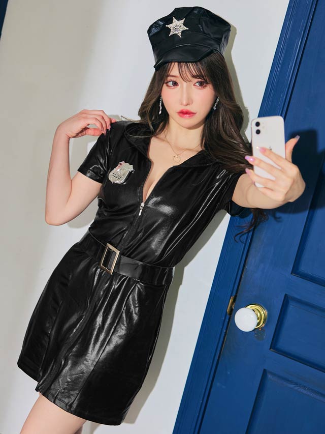 《ハロウィン早得★送料無料》9/2再入荷![4点SET]フロントファスナーワンピースポリスコスチューム【2025ハロウィン/コスプレ】