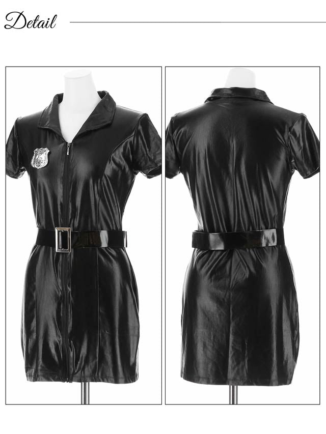 《ハロウィン早得★送料無料》9/2再入荷![4点SET]フロントファスナーワンピースポリスコスチューム【2025ハロウィン/コスプレ】