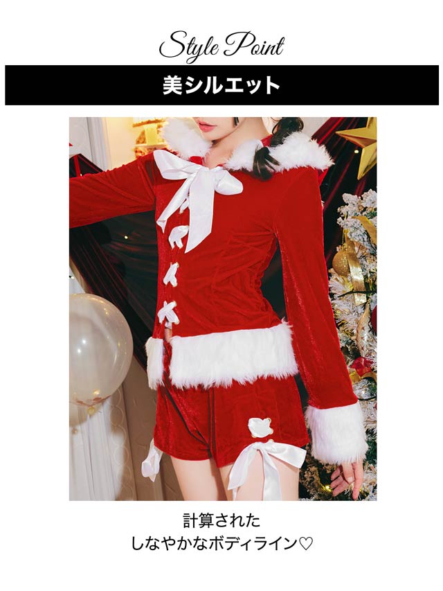 [3点セット]ネコ耳トップス＆ショートパンツセット【2025サンタ/コスプレ】