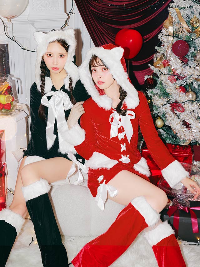 [3点セット]ネコ耳トップス＆ショートパンツセット【2025サンタ/コスプレ】