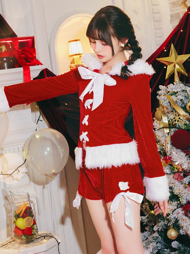 [3点セット]ネコ耳トップス＆ショートパンツセット【2025サンタ/コスプレ】
