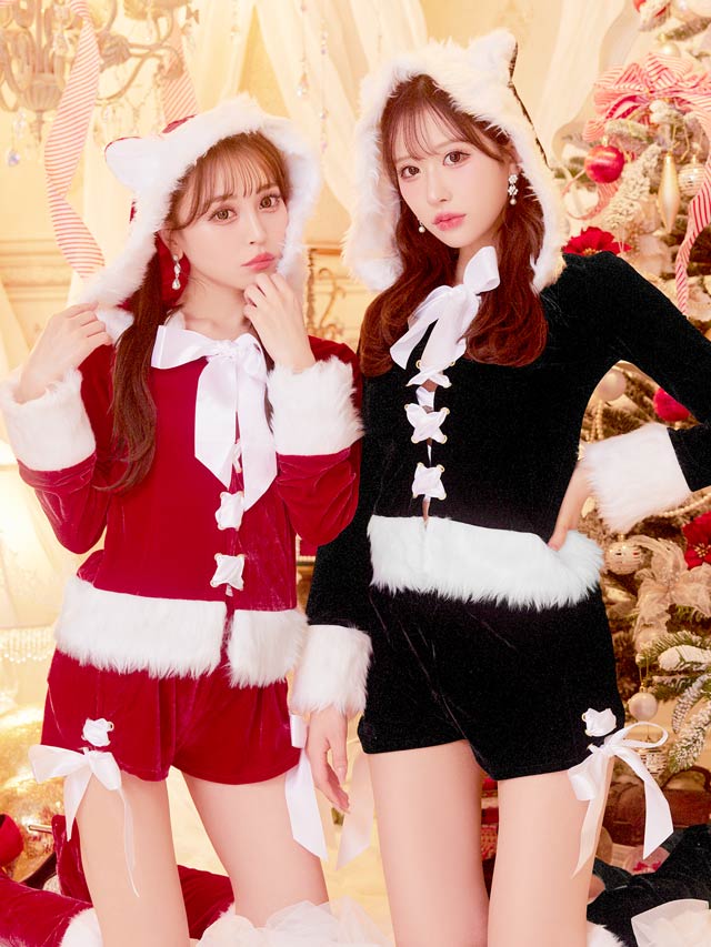 [3点セット]ネコ耳トップス＆ショートパンツセット【2025サンタ/コスプレ】