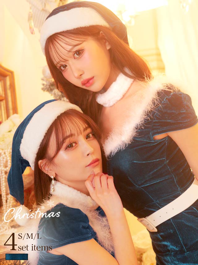 [4点SET]フェザー×ファーSEXYタイトサンタワンピースセット【2025サンタ/コスプレ】