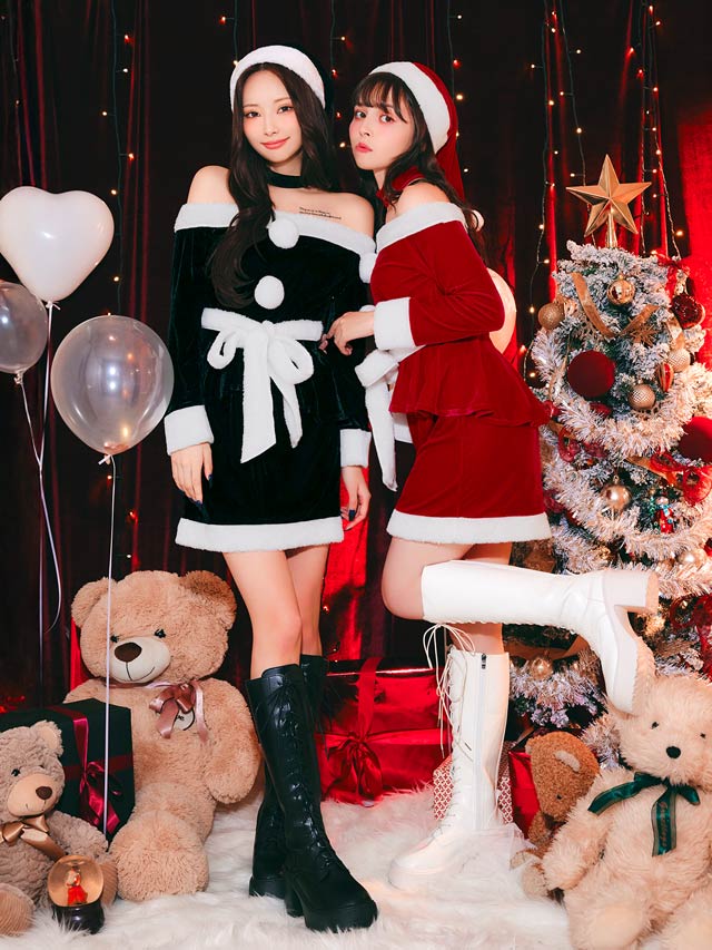 [4点SET]ペプラムサンタトップス＆タイトスカートセット【2025サンタ/コスプレ】