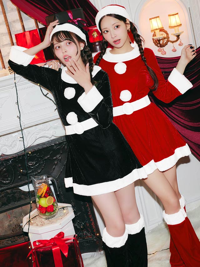 [4点SET]ベルト付きフレアサンタワンピースセット【2025サンタ/コスプレ】