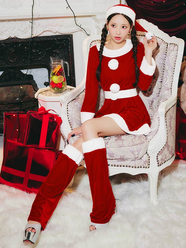 [4点SET]ベルト付きフレアサンタワンピースセット【2025サンタ/コスプレ】