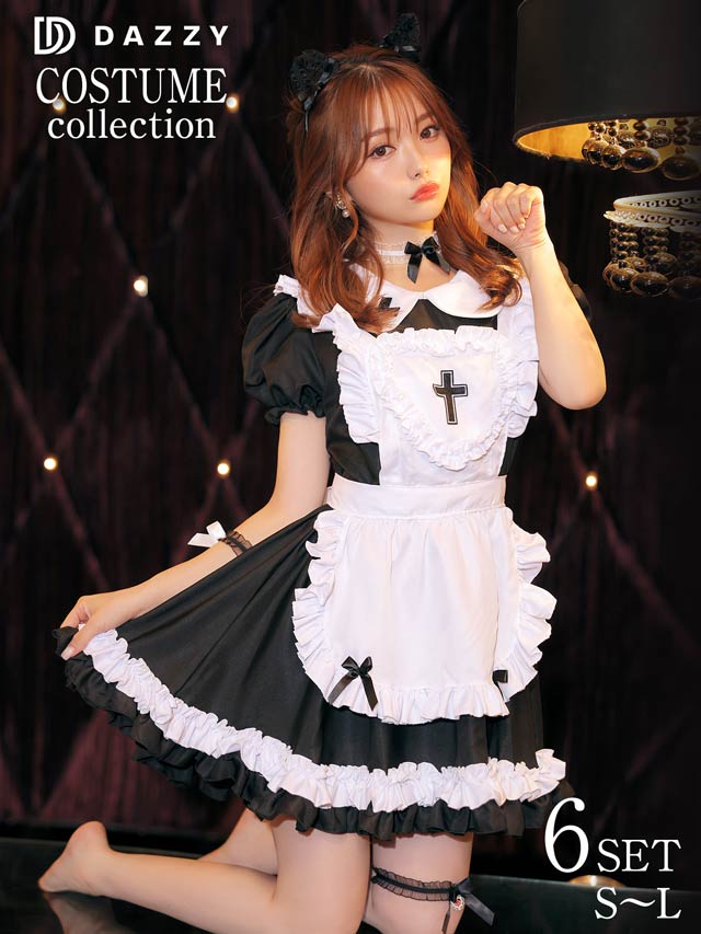 《ハロウィン早得★送料無料》9/8再入荷!【6点SET】猫耳ゴシックメイドコスチューム【2025ハロウィン/コスプレ】