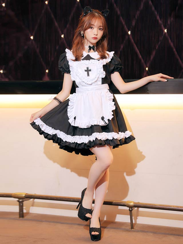 《ハロウィン早得★送料無料》9/8再入荷!【6点SET】猫耳ゴシックメイドコスチューム【2025ハロウィン/コスプレ】