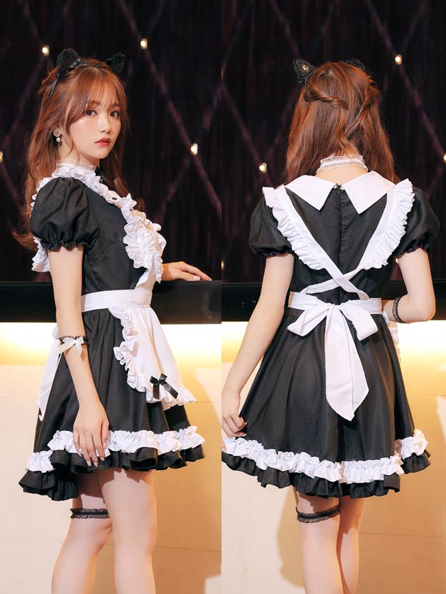 《ハロウィン早得★送料無料》9/8再入荷!【6点SET】猫耳ゴシックメイドコスチューム【2025ハロウィン/コスプレ】