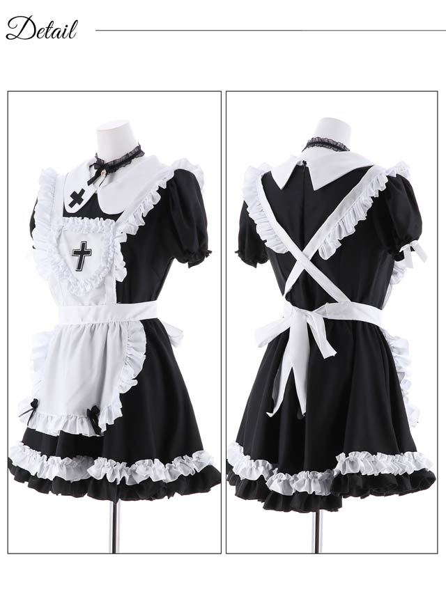 《ハロウィン早得★送料無料》9/8再入荷!【6点SET】猫耳ゴシックメイドコスチューム【2025ハロウィン/コスプレ】