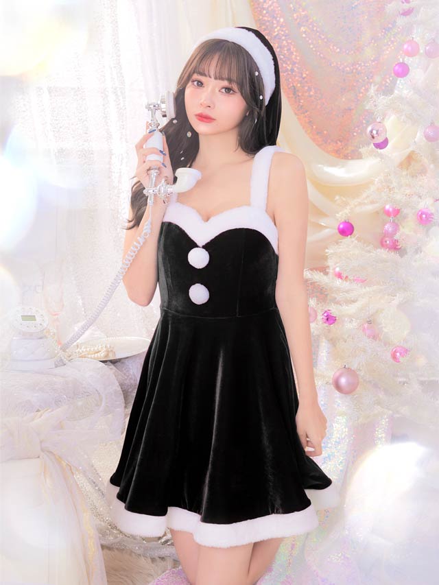 [2点SET]ベロアAラインワンピースサンタコスチューム【2025サンタ/コスプレ】