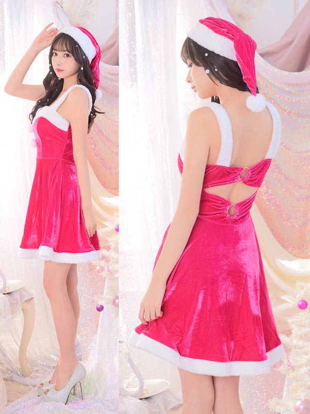 [2点SET]ベロアAラインワンピースサンタコスチューム【2025サンタ/コスプレ】