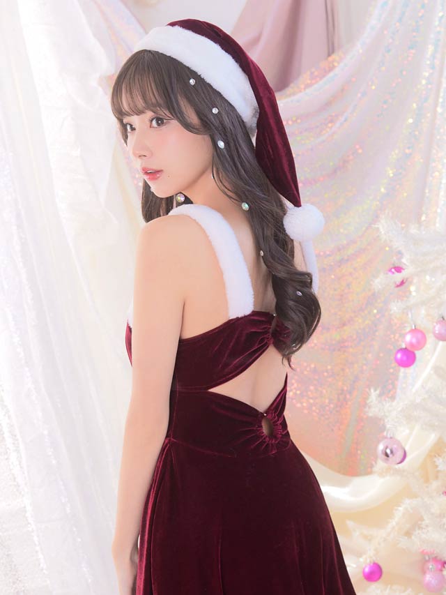 [2点SET]ベロアAラインワンピースサンタコスチューム【2025サンタ/コスプレ】