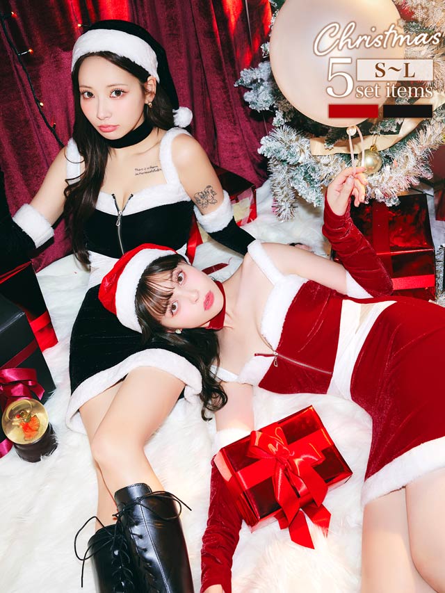 [5点SET]フロントジップカットアウトサンタワンピースセット【2025サンタ/コスプレ】