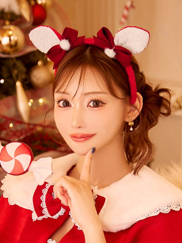 11/5新作!ファーリボンバンビ耳カチューシャ【2025サンタ/コスプレ】