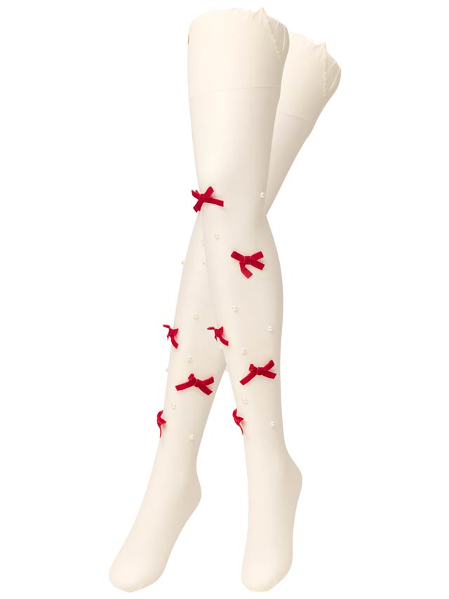 11/13新作!大きめ赤リボンにパールがちりばめられたCUTEなストッキング【2025サンタ/コスプレ】