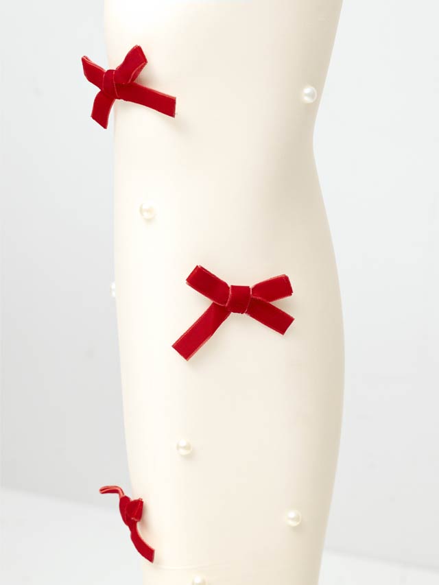 11/13新作!大きめ赤リボンにパールがちりばめられたCUTEなストッキング【2025サンタ/コスプレ】