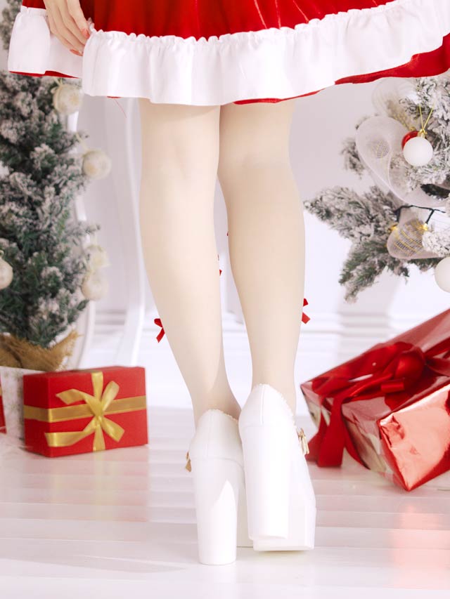 11/13新作!大きめ赤リボンにパールがちりばめられたCUTEなストッキング【2025サンタ/コスプレ】