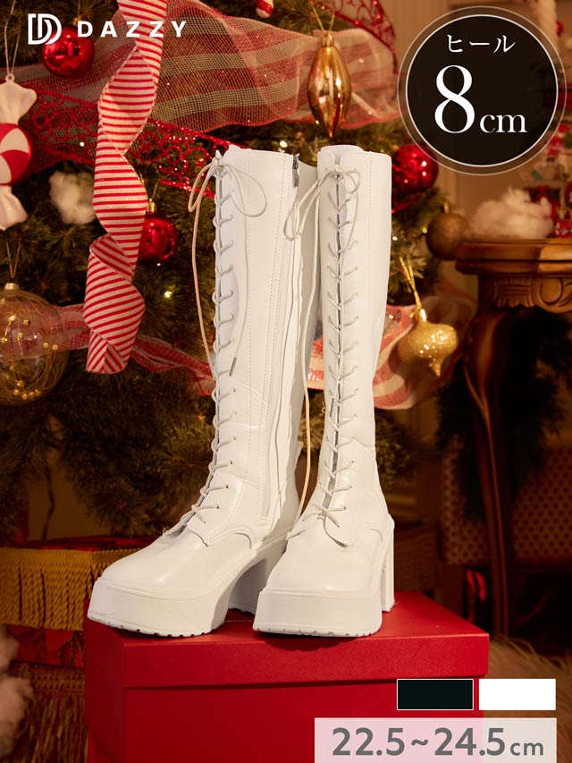 11/13新作!【神コスパ3480円】流行のレースアップ厚底ロングブーツ【2025サンタ/コスプレ】