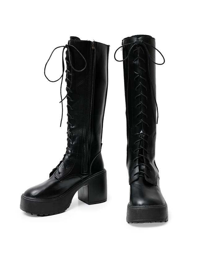 11/13新作!【神コスパ3480円】流行のレースアップ厚底ロングブーツ【2025サンタ/コスプレ】