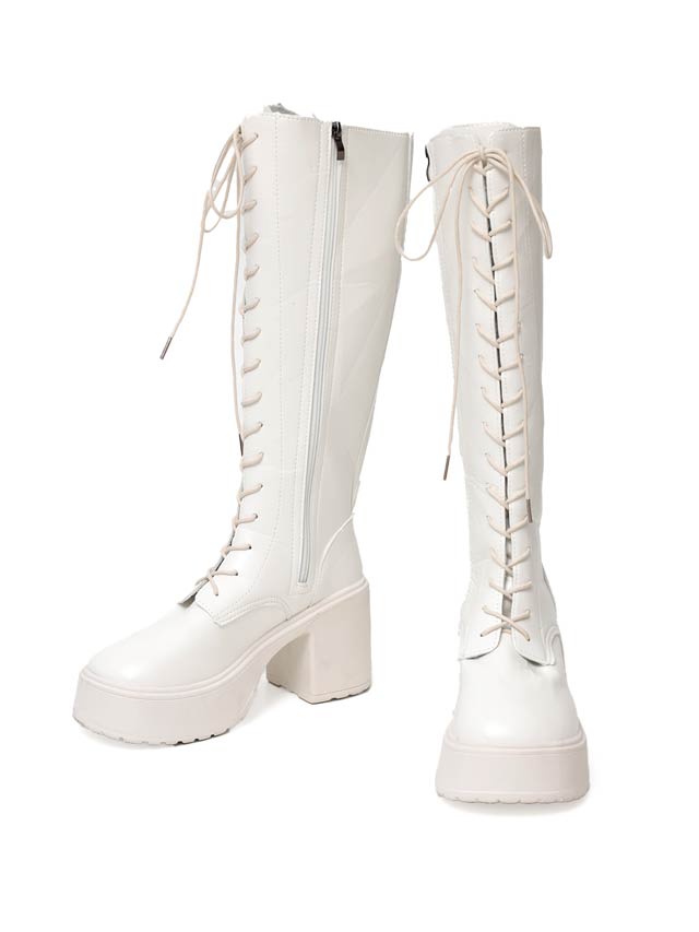 11/13新作!【神コスパ3480円】流行のレースアップ厚底ロングブーツ【2025サンタ/コスプレ】