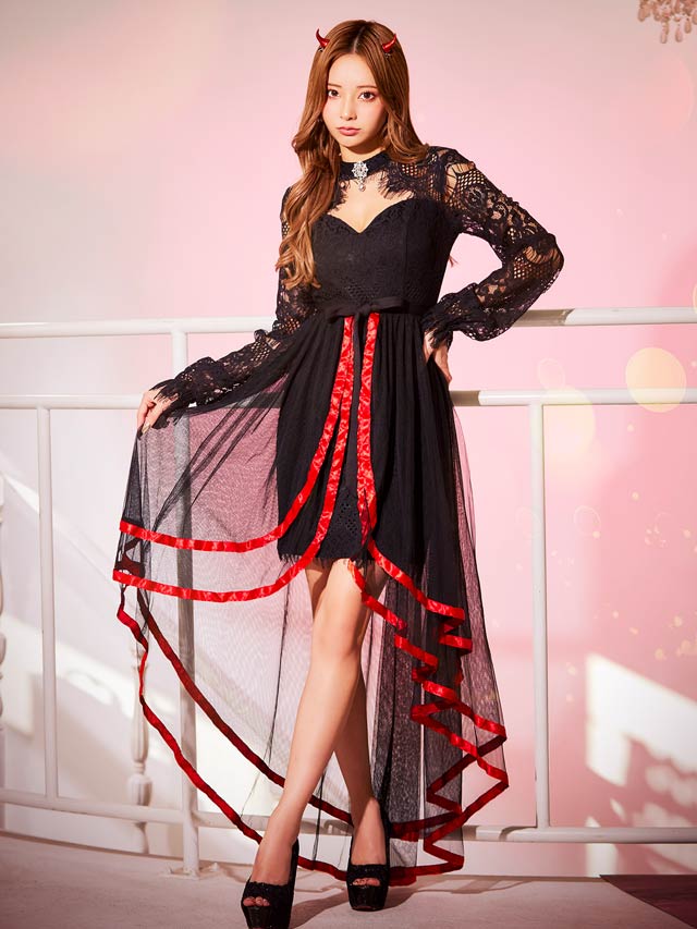 《ハロウィン早得★送料無料》【4点SET】セクシー総レースエンジェルデビルコスチューム【2025ハロウィン/コスプレ】