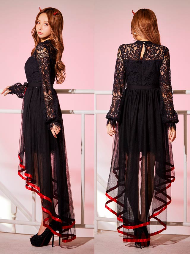 《ハロウィン早得★送料無料》【4点SET】セクシー総レースエンジェルデビルコスチューム【2025ハロウィン/コスプレ】