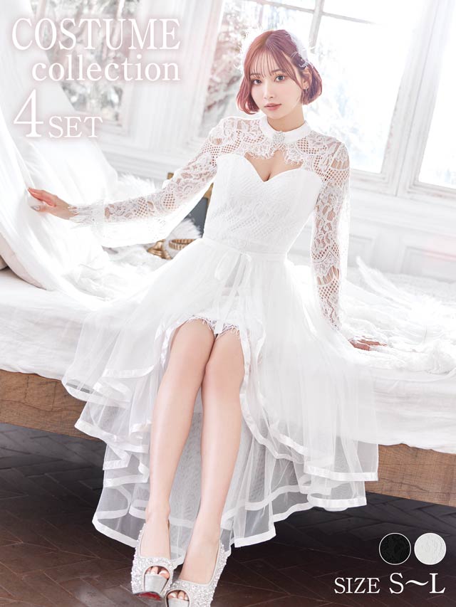 《ハロウィン早得★送料無料》【4点SET】セクシー総レースエンジェルデビルコスチューム【2025ハロウィン/コスプレ】