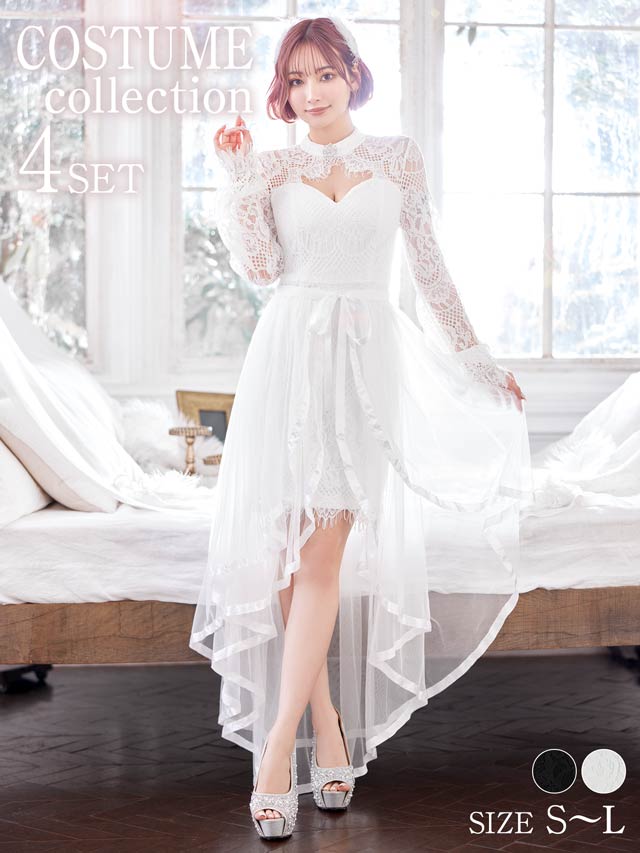 《ハロウィン早得★送料無料》【4点SET】セクシー総レースエンジェルデビルコスチューム【2025ハロウィン/コスプレ】