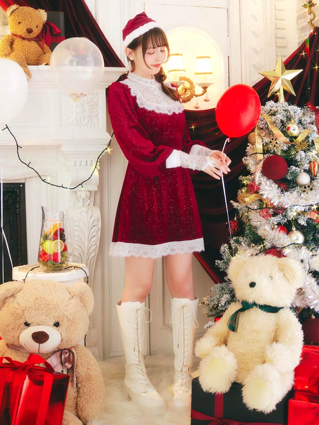 11/5再販!【[3点SET]ブラウス風レースドッキングサンタコスチューム【2025サンタ/コスプレ】