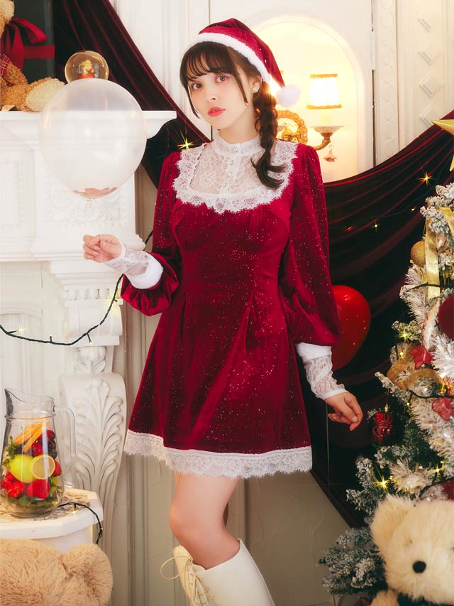 11/5再販!【[3点SET]ブラウス風レースドッキングサンタコスチューム【2025サンタ/コスプレ】