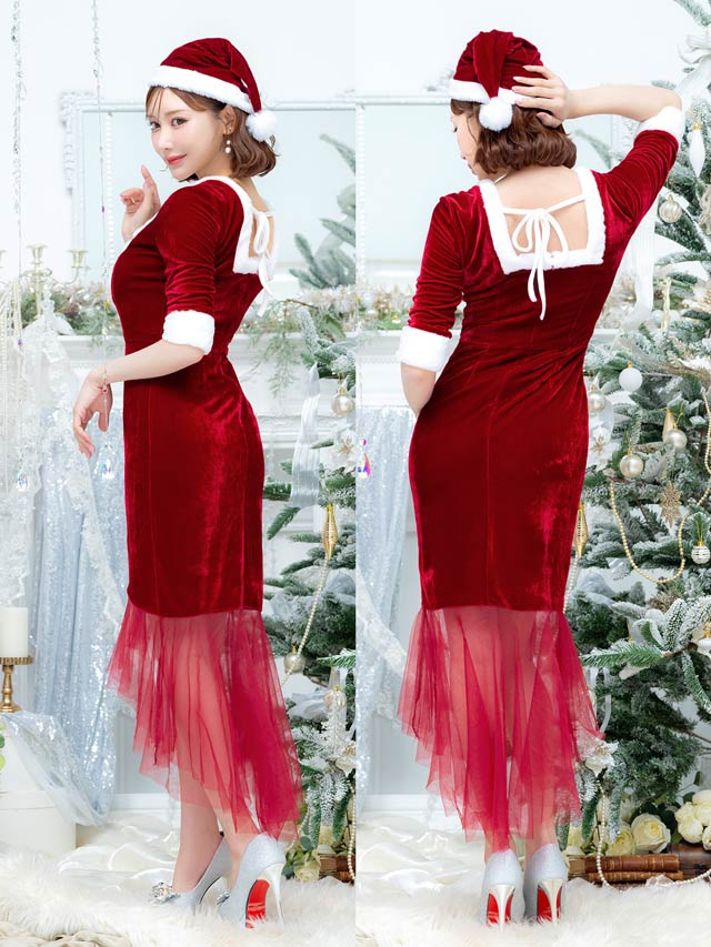 [2点SET]バックリボンチュールマーメイドワンピースサンタコスチューム【2025サンタ/コスプレ】