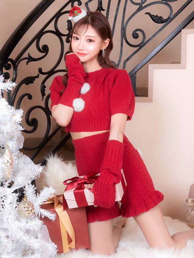 明日花キララ着用[4点SET]パフスリーブニットサンタ&トナカイクリスマスコスチューム【2025サンタ/コスプレ】